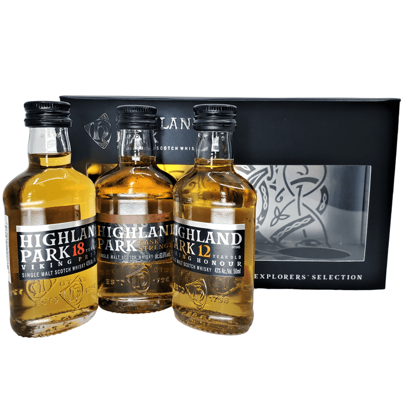 Highland Park 'Explorers Selection' 12 Year-Cask Strength-18 Year Single Malt Scotch Whisky 3-Pack 50ml Gift Set - ShopBourbon.com
