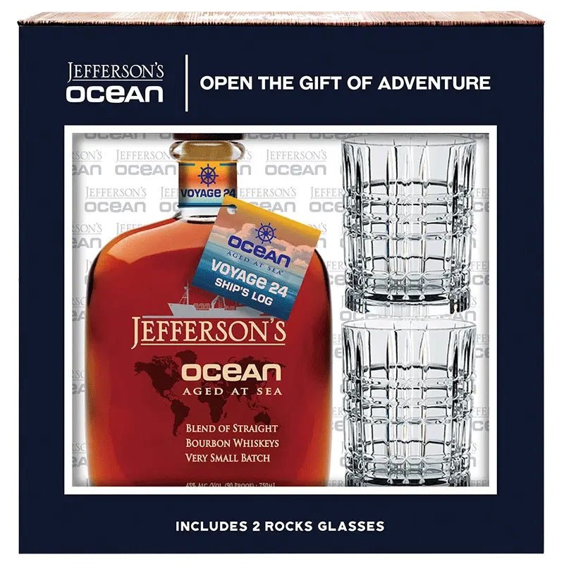 Jefferson's Ocean Aged at Sea Very Small Batch Straight Bourbon Whiskey Gift Set w/2 Rock Glasses - ShopBourbon.com