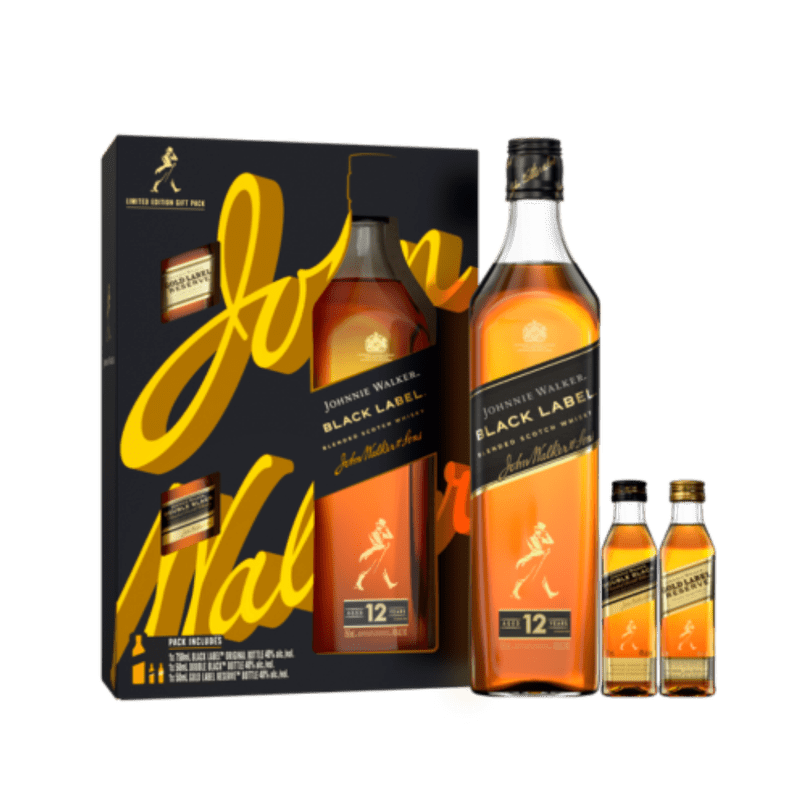 Johnnie Walker Black Label 750ml W/ 2 50ml Gold & Double Black - ShopBourbon.com