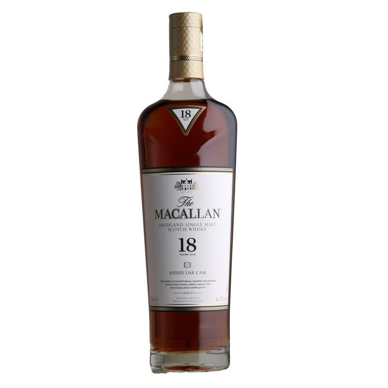 The Macallan 18 Year Old Sherry Oak Cask Highland Single Malt Scotch Whisky 2023 Edition - ShopBourbon.com